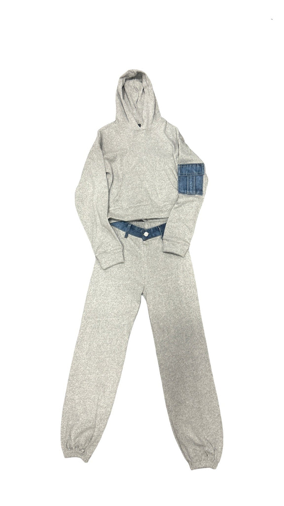 Grey & Denim Hoodie & Sweatpant Set (sz Large-10)