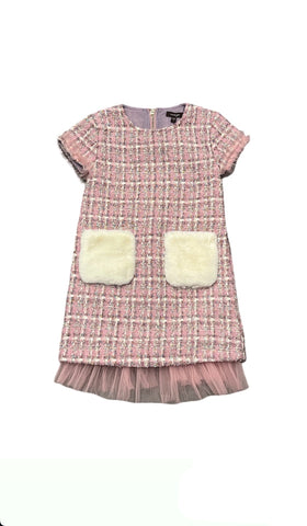 Tweed w Fur Pockets Dress (sz 7)
