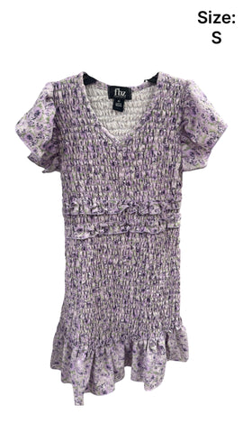 Purple Floral Smocked Dress (sz S: 7)