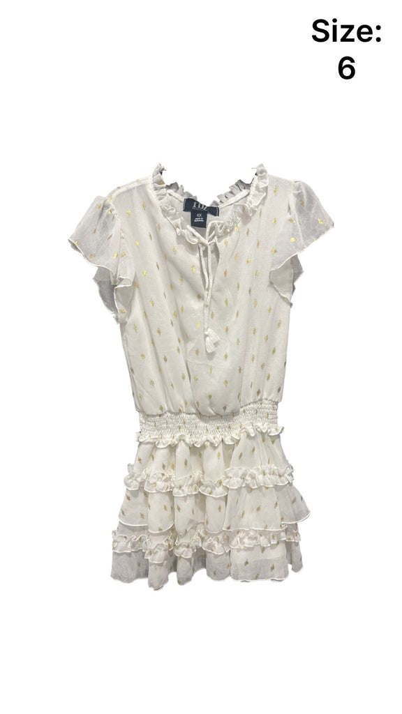 White/Gold Ruffle Dress (sz 6)