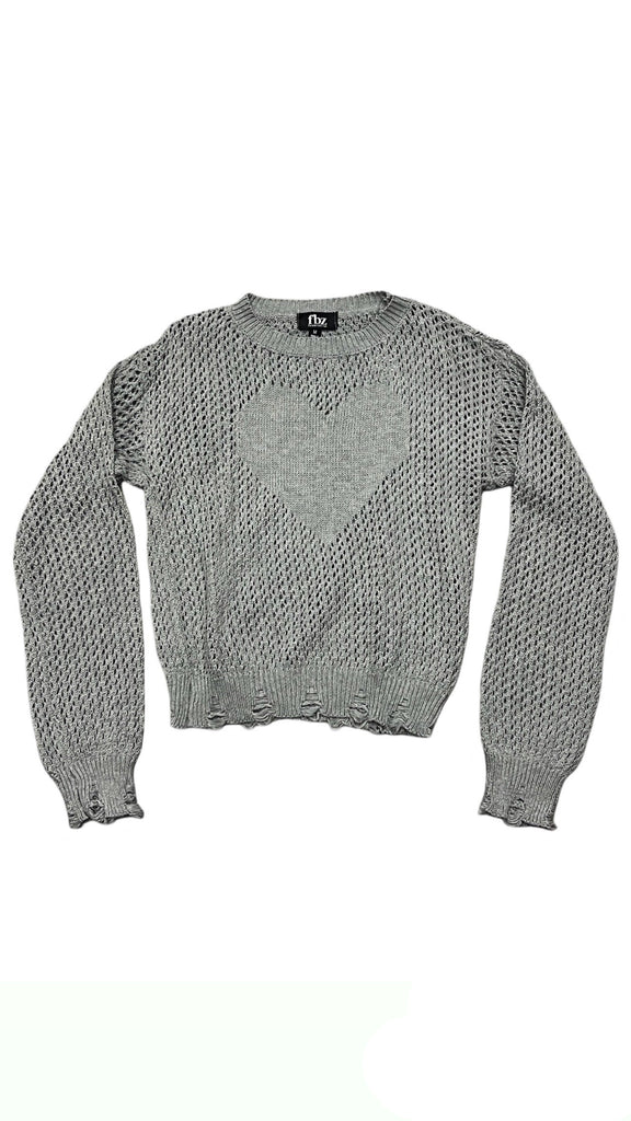 Grey Knit Heart Sweater (sz Small-7 &  Medium-8)