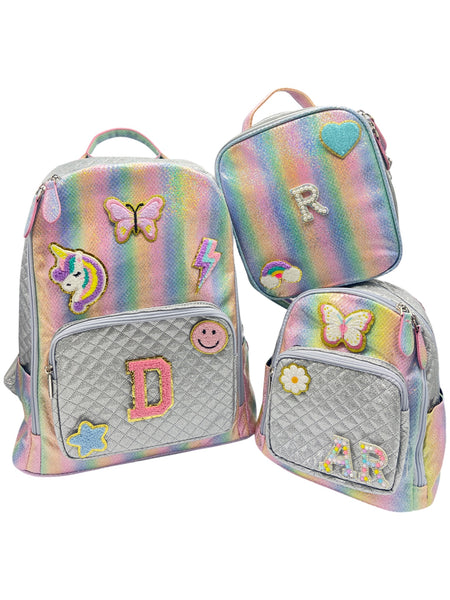 Bari Lynn Mini Backpack- Rainbow Shimmer Silver Quilted