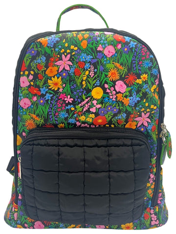 Bari Lynn Full Size Backpack- Floral Black Quilted