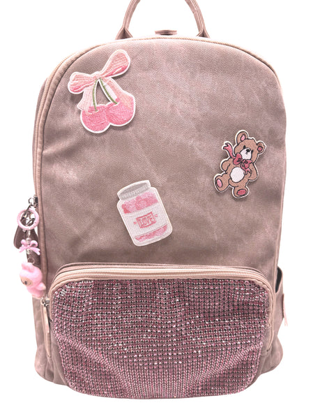 Bari Lynn Full Size Backpack- Pink Coated Denim w Crystallized Pocket