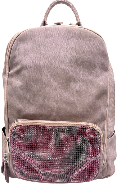 Bari Lynn Full Size Backpack- Pink Coated Denim w Crystallized Pocket