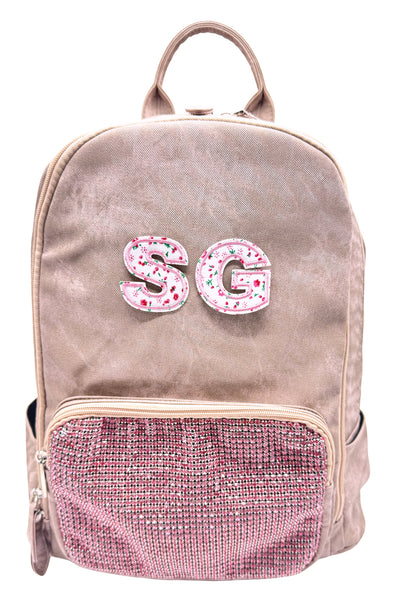 Bari Lynn Full Size Backpack- Pink Coated Denim w Crystallized Pocket