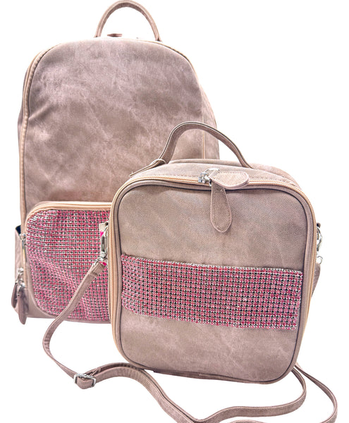 Bari Lynn Full Size Backpack- Pink Coated Denim w Crystallized Pocket