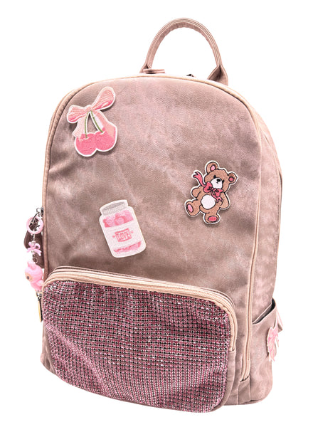 Bari Lynn Full Size Backpack- Pink Coated Denim w Crystallized Pocket