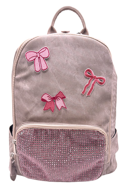 Bari Lynn Full Size Backpack- Pink Coated Denim w Crystallized Pocket