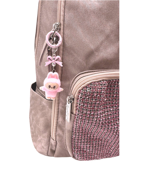 Bari Lynn Full Size Backpack- Pink Coated Denim w Crystallized Pocket