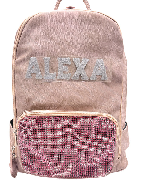 Bari Lynn Full Size Backpack- Pink Coated Denim w Crystallized Pocket