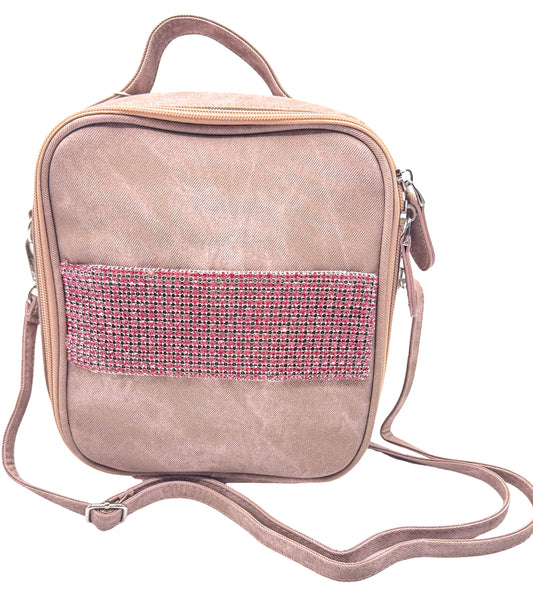 Bari Lynn Lunch Box-  Pink Coated Denim w Crystallized Pocket