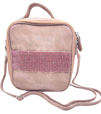 Bari Lynn Lunch Box-  Pink Coated Denim w Crystallized Pocket