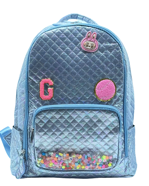 Bari Lynn Full Size Backpack- Sky Blue Confetti Charm