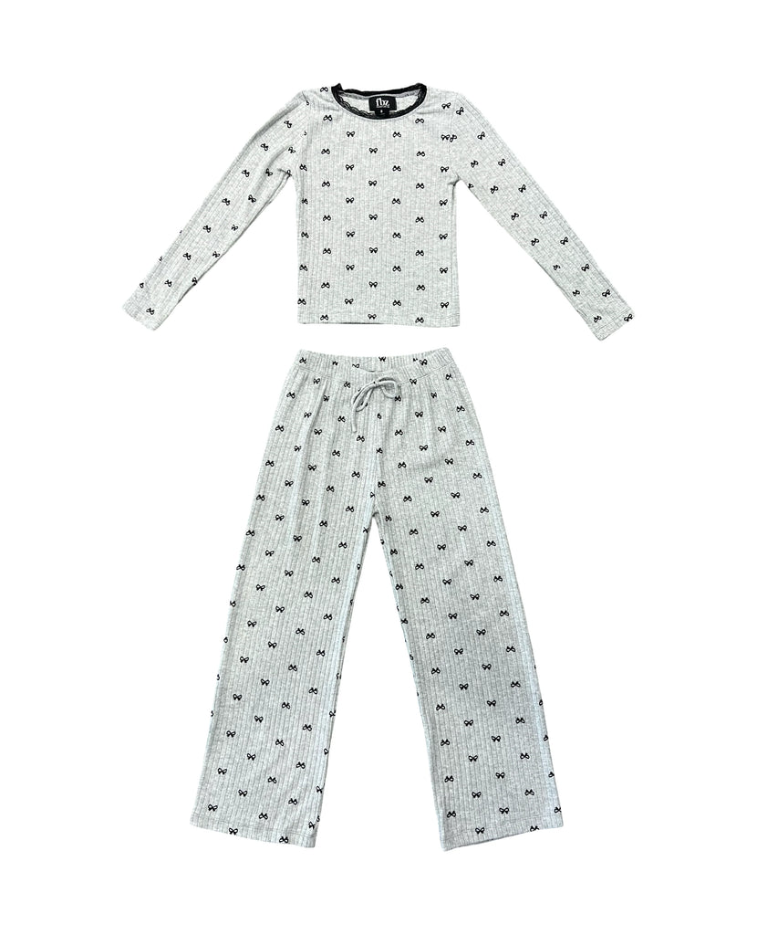 Grey Softest Ribbed w Black Bows Lounge Set (sz Large- 10)