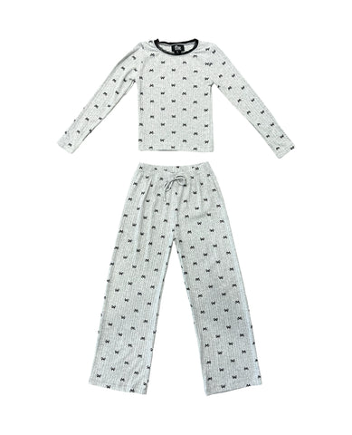 Grey Softest Ribbed w Black Bows Lounge Set (sz Large- 10)