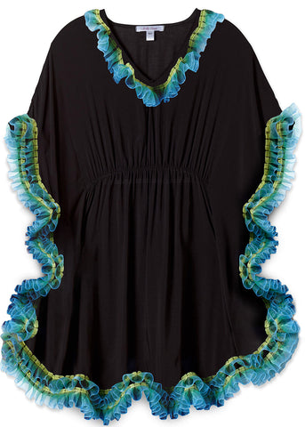 Black Poncho with Anemone Inspired Fringe