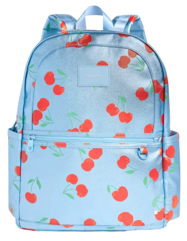 State Bags Kane Double Pocket LARGE SIZE Backpack- Blue Cherries