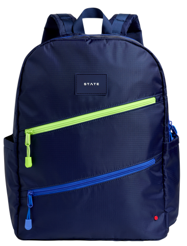 State Bags Kane Double Pocket Backpack- Navy Diagonal Zipper