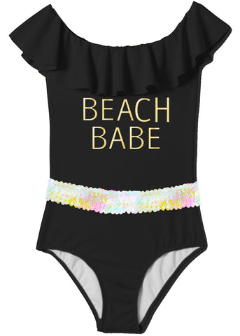 Beach Babe Black Swimsuit with Sequin Belt