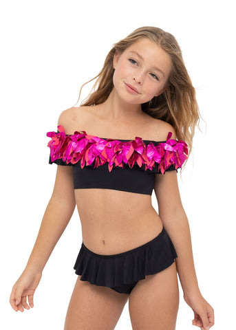 Black Bikini with Pink Metallic Petals