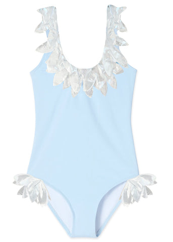 Blue Swimsuit Silver Petals