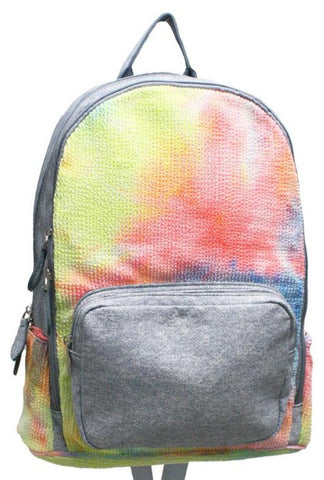 Bari Lynn Full Size Backpack- Coated Denim/Crinkle Neon Tie Dye