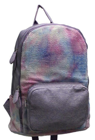 Bari Lynn Full Size Backpack- Coated Lavender Denim/Crinkle Pastel Tie Dye