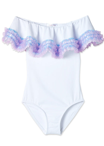 White Ruffle Swimsuit with Anemone