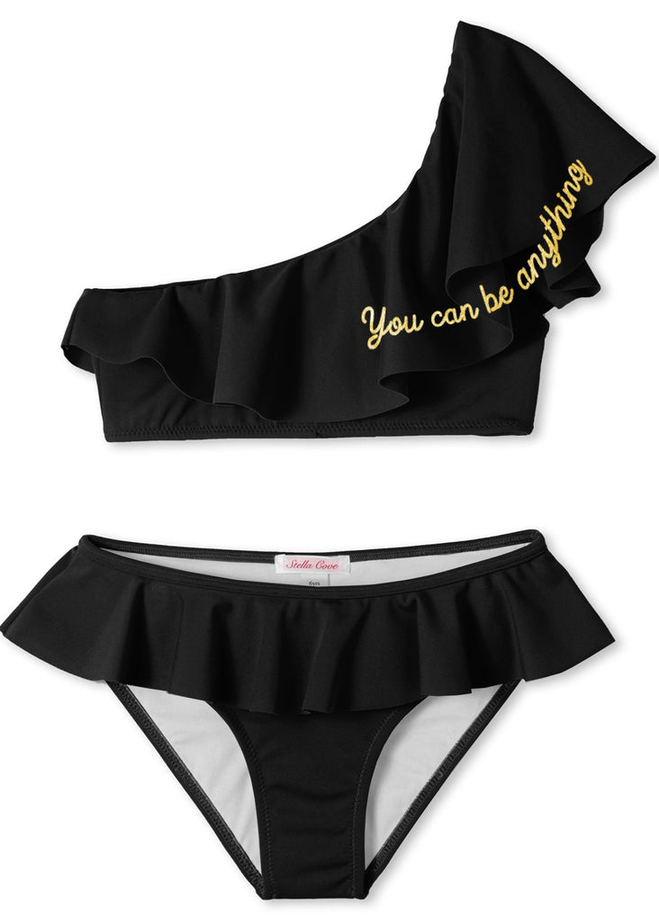 "You Can Be Anything" Black One Shoulder Bikini