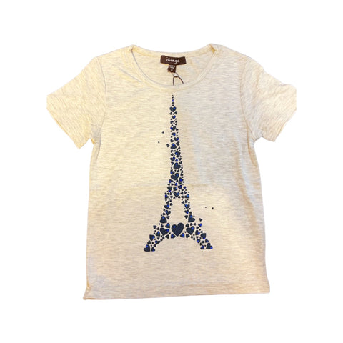 White short sleeve shirt / navy hearts in a Eiffel Tower