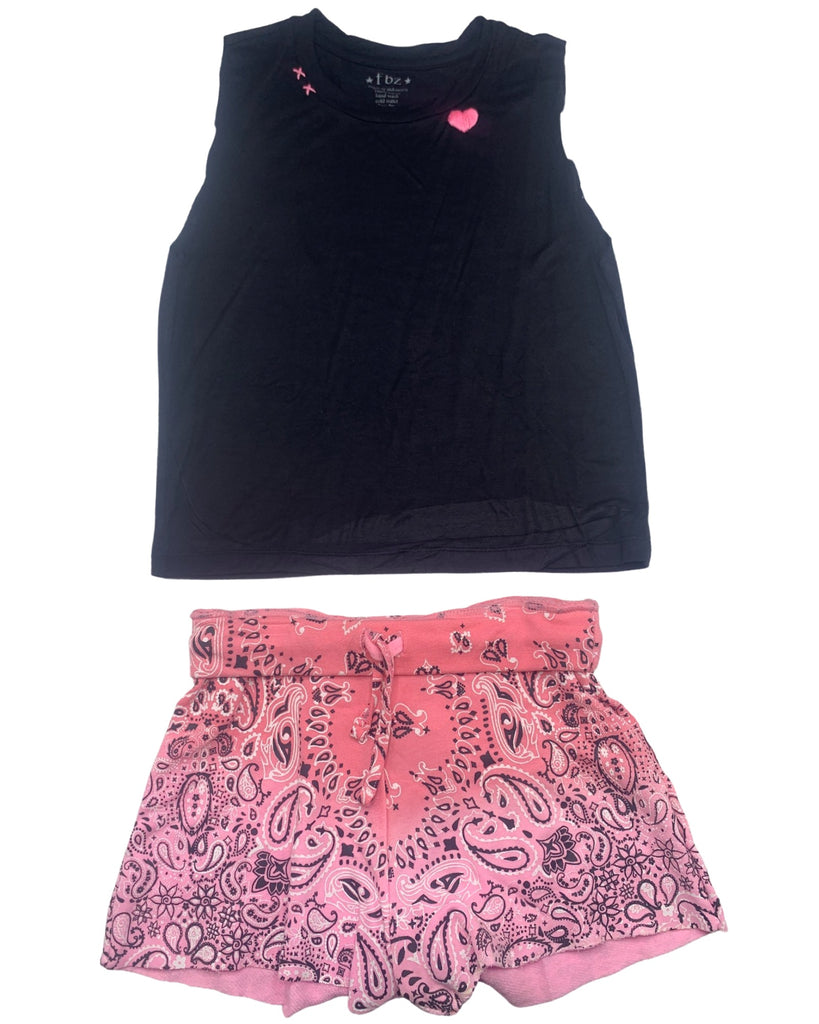 Black Sleeveless tank top with pink bandana shorts (set)