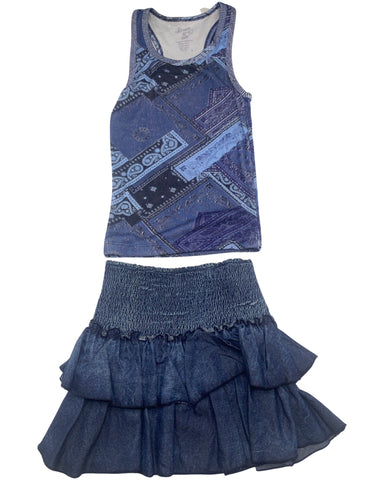 Blue Bandana Tank Top & Denim skirt(Set)