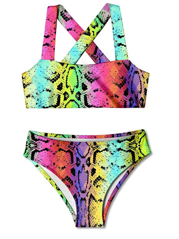 Rainbow Snakeskin Bandeao Bikini