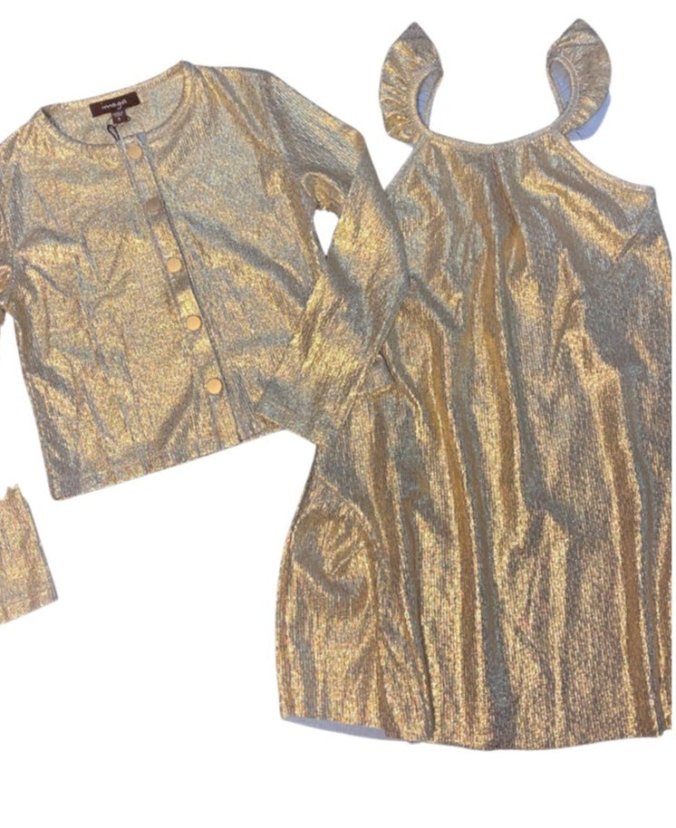 Gold short sleeve dress with gold sweater (sz 4)