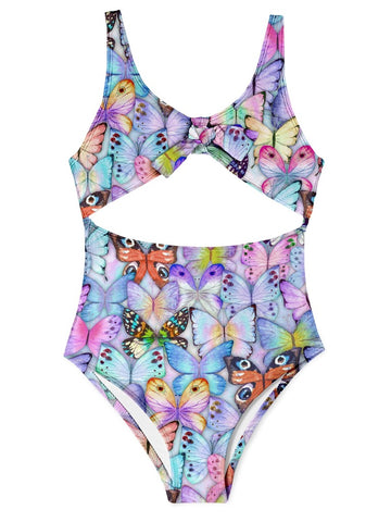 1000 butterflies print on front tied swimsuit