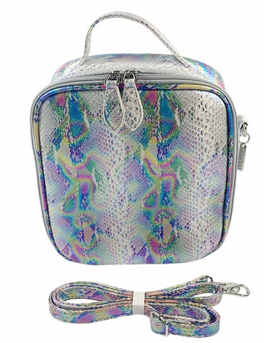 Bari Lynn Lunchbox- Silver Iridescent Multi Snakeskin