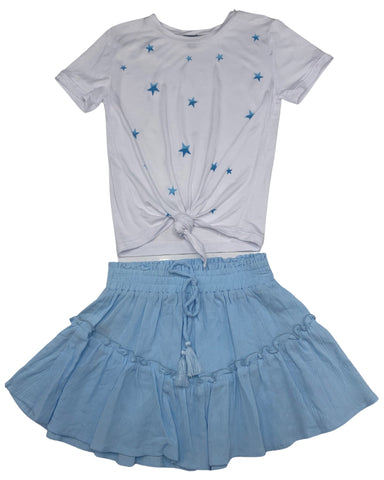 Blue Skirt & White T-Shirt w Blue Stars(Set)