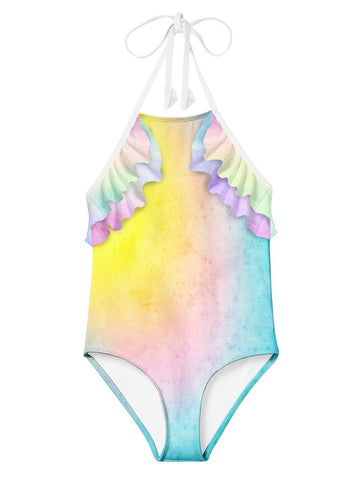 Tie Dye Surf & Dawn Halter Ruffle Bathing Suit