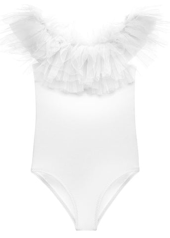 White Bathing Suit with White Tulle