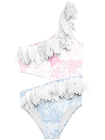 Rose Side Cut Bathing Suit with Petals for Girls