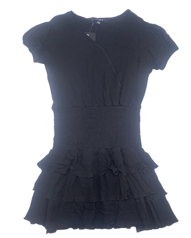 Black Ruffle Short Sleeve Dress