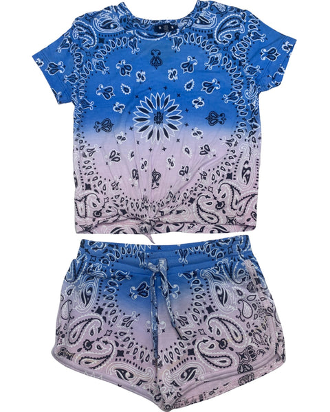 purple and Blue Bandana shirt and shorts(Set)