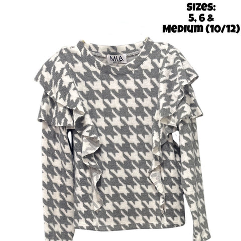 Softest Houndstooth Ruffle Sweater