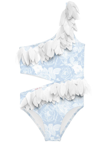 Blue Rose Side Cut Swimsuit with Petals