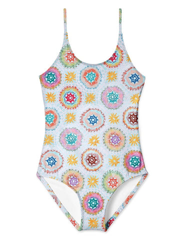 Crochet Print Tank Swimsuit