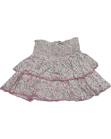 Pink Floral Skirt &  Pink Ruffle Sleeve Top (set)