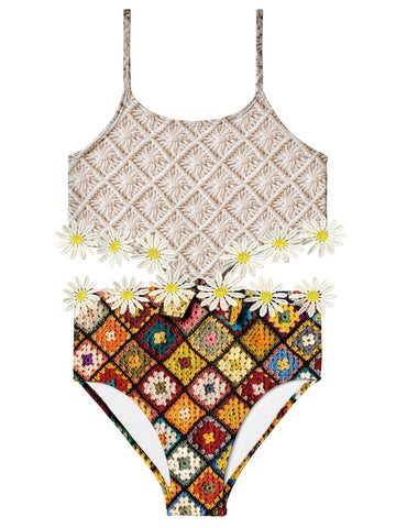 Macrame & Crochet Print Bathing Suit