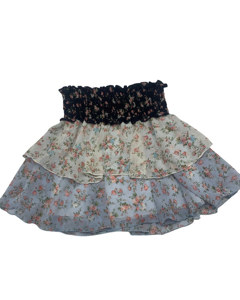 3 Tier Floral Skirt & Black Ruffle Sleeve Top (set)