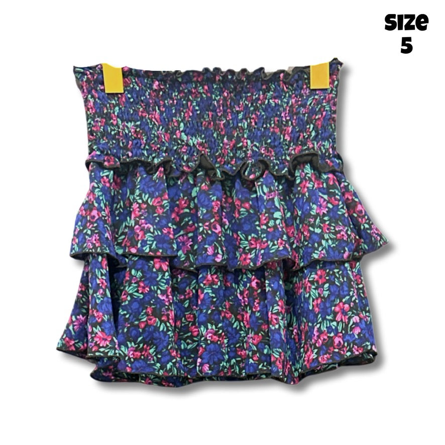 Blue Floral Ruffle Skirt